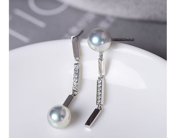 Natural Pearl Diamond 18K White Gold Tube Earrings - Valentines Day Etsy