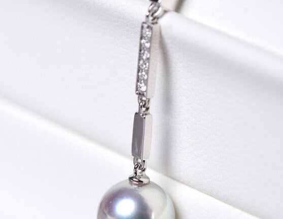 Natural Pearl Diamond 18K White Gold Tube Earrings - Valentines Day Etsy