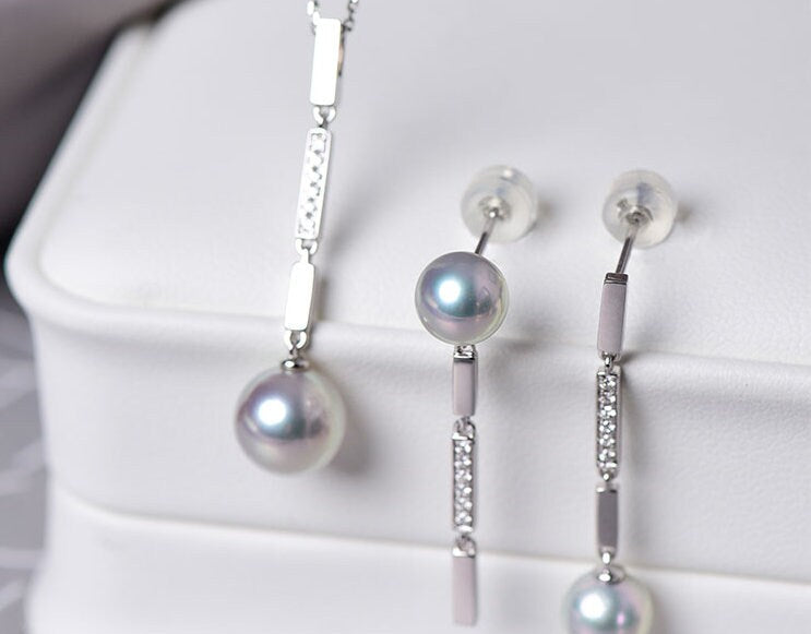 Natural Pearl Diamond 18K White Gold Tube Earrings - Valentines Day Etsy