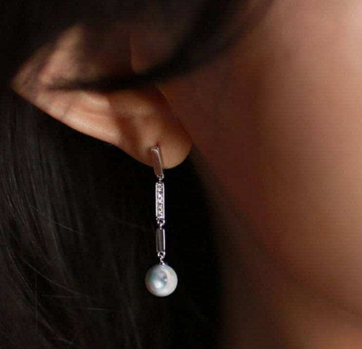 Natural Pearl Diamond 18K White Gold Tube Earrings - Valentines Day Etsy