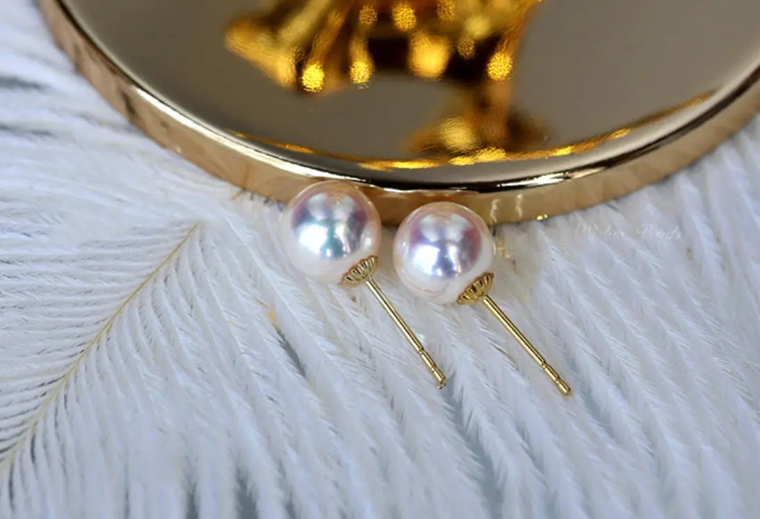 18K Gold Superior Akoya Pearl Studs Earrings Etsy