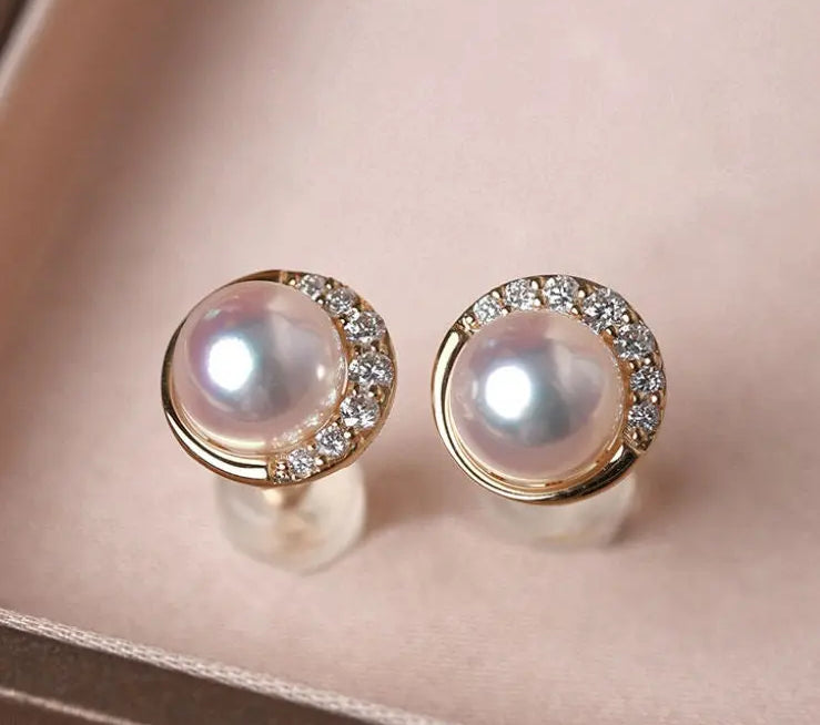 Cluster Akoya Pearl Studs 18K Earrings from Japan - 18K Gold Etsy