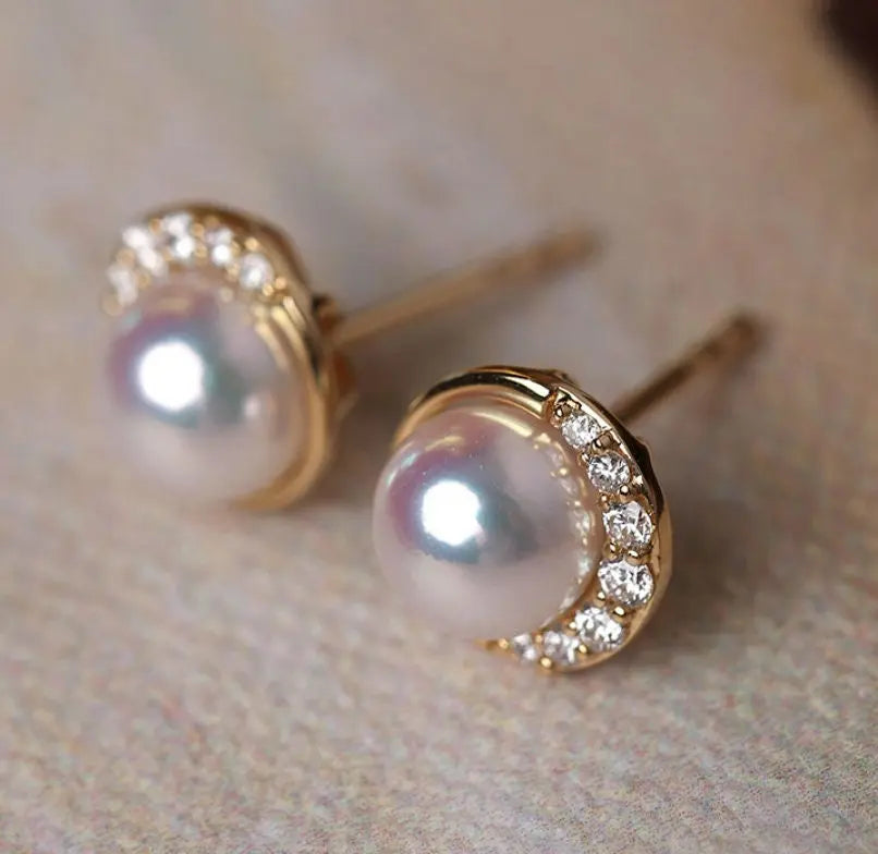 Cluster Akoya Pearl Studs 18K Earrings from Japan - 18K Gold Etsy