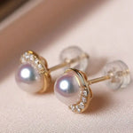 Cluster Akoya Pearl Studs 18K Earrings from Japan - 18K Gold Etsy