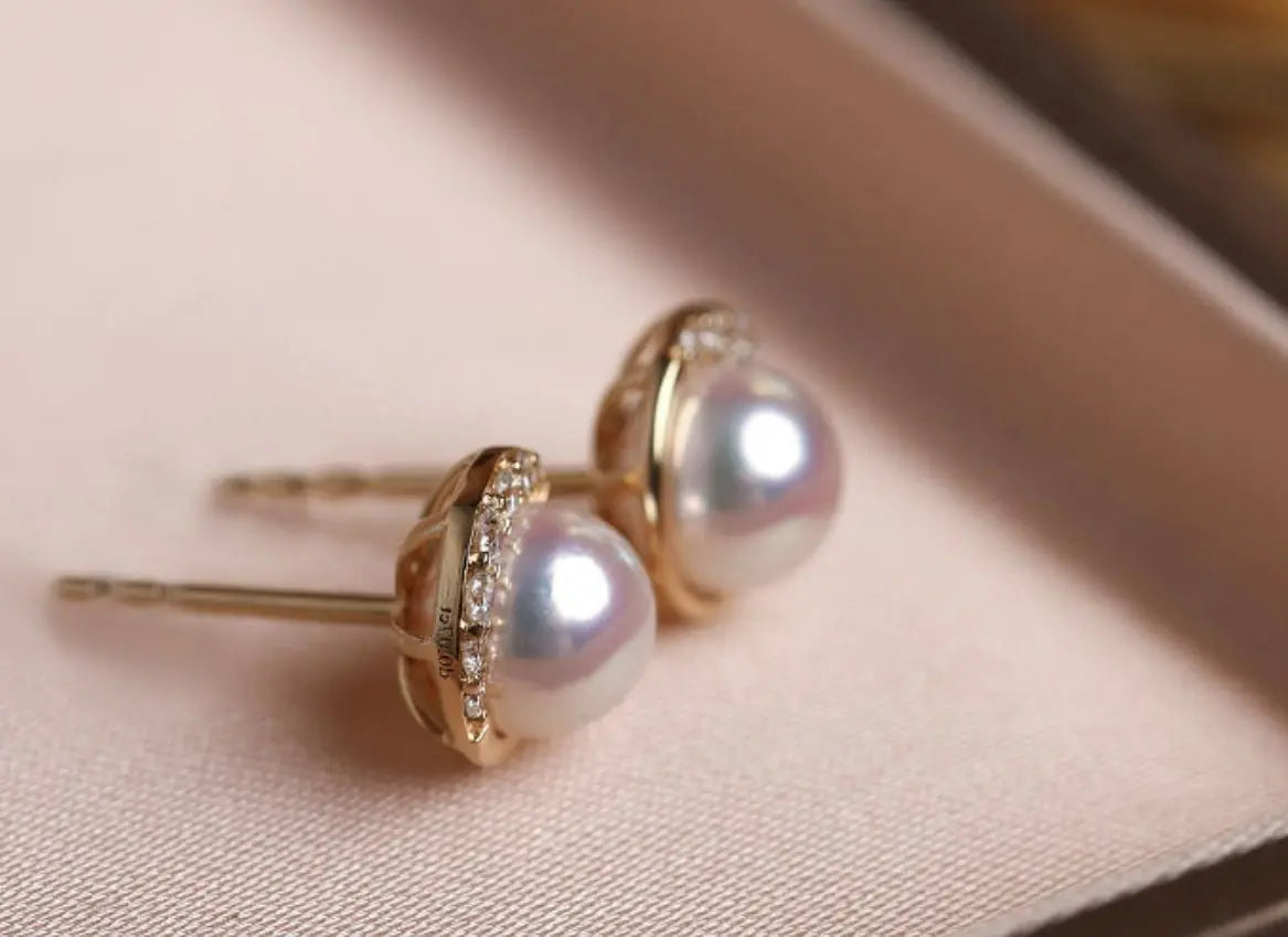 Cluster Akoya Pearl Studs 18K Earrings from Japan - 18K Gold Etsy