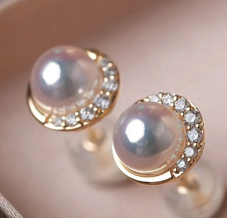 Cluster Akoya Pearl Studs 18K Earrings from Japan - 18K Gold Etsy