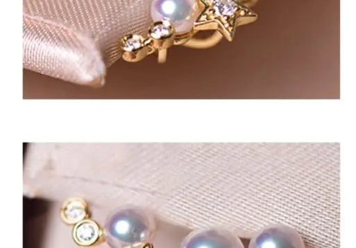 Cluster Star Akoya Pearl 18K Earrings, 18k Solid Yellow Gold Stud Earrings, Polaris Diamonds Earrings, Valentine's Day Gift Idea for GF Etsy