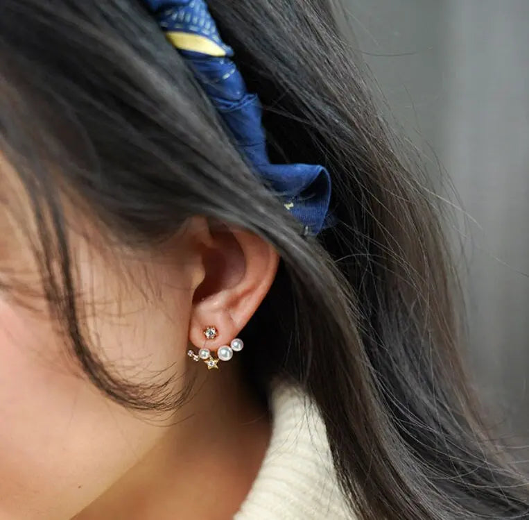 Cluster Star Akoya Pearl 18K Earrings, 18k Solid Yellow Gold Stud Earrings, Polaris Diamonds Earrings, Valentine's Day Gift Idea for GF Etsy