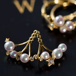 Cluster Star Akoya Pearl 18K Earrings, 18k Solid Yellow Gold Stud Earrings, Polaris Diamonds Earrings, Valentine's Day Gift Idea for GF Etsy