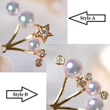 Cluster Star Akoya Pearl 18K Earrings, 18k Solid Yellow Gold Stud Earrings, Polaris Diamonds Earrings, Valentine's Day Gift Idea for GF Etsy