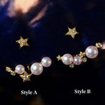 Cluster Star Akoya Pearl 18K Earrings, 18k Solid Yellow Gold Stud Earrings, Polaris Diamonds Earrings, Valentine's Day Gift Idea for GF Etsy
