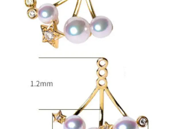 Cluster Star Akoya Pearl 18K Earrings, 18k Solid Yellow Gold Stud Earrings, Polaris Diamonds Earrings, Valentine's Day Gift Idea for GF Etsy