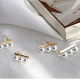 Three Akoya Pearl 18K Earrings, 18k Solid Yellow Gold Minimalist Earrings, Pearl Stud Earrings, Valentine's Day Gift Idea for GF Her Etsy