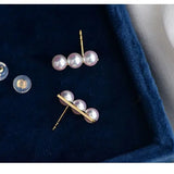 Three Akoya Pearl 18K Earrings, 18k Solid Yellow Gold Minimalist Earrings, Pearl Stud Earrings, Valentine's Day Gift Idea for GF Her Etsy