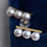 Three Akoya Pearl 18K Earrings, 18k Solid Yellow Gold Minimalist Earrings, Pearl Stud Earrings, Valentine's Day Gift Idea for GF Her Etsy