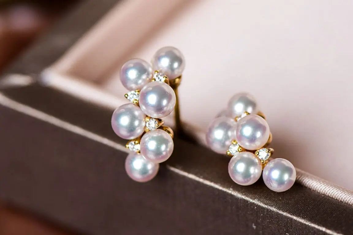 Grape Design Akoya Pearl 18K Gold Earrings Etsy