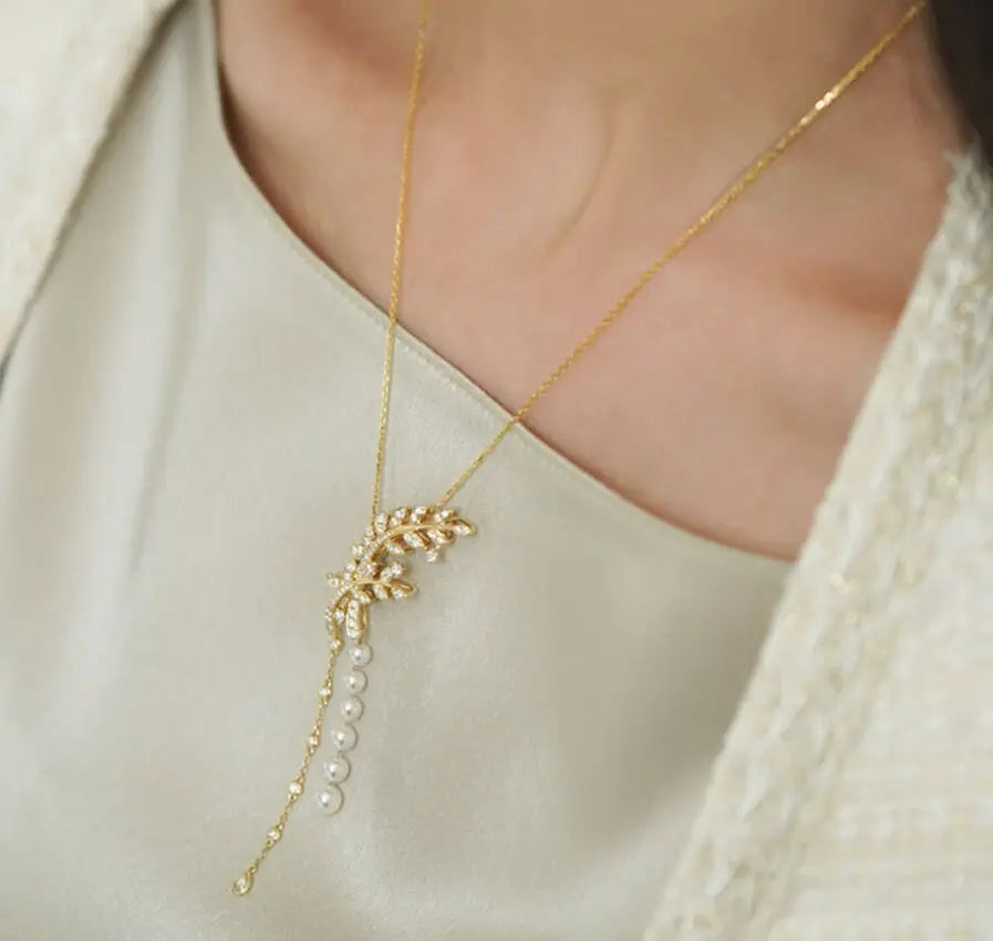 Laurel Leaf Akoya Pearl 18K Necklace Brooch, 18K Yellow Gold Etsy