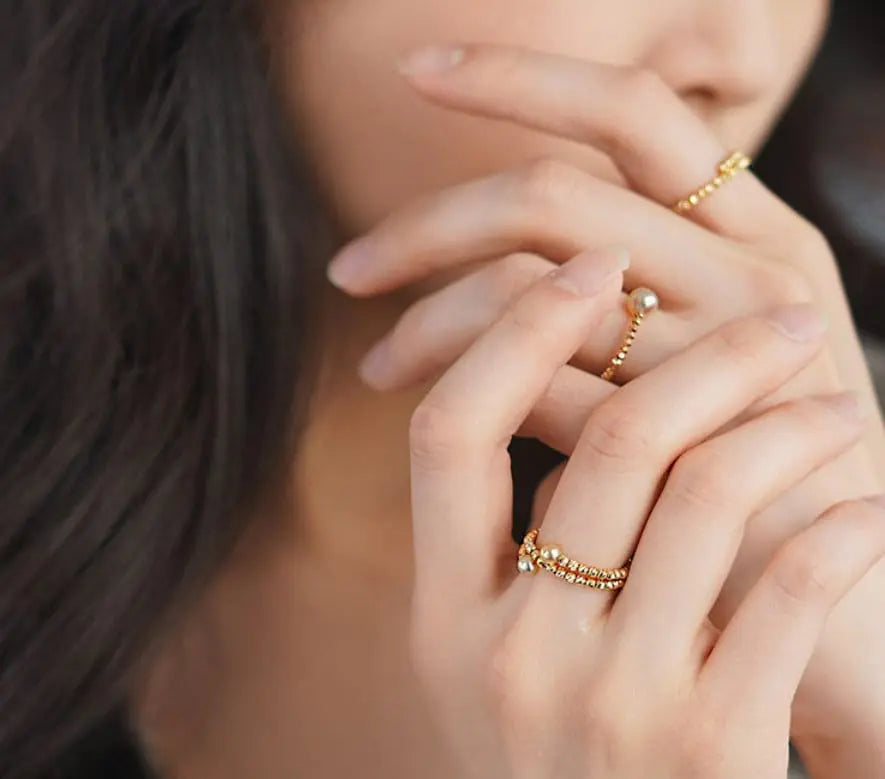 AAA+ Akoya Champagne Golden Pearl Laser 18K Gold Ball Ring, 18K Yellow Gold Pearl Ring, Valentine's Day Etsy