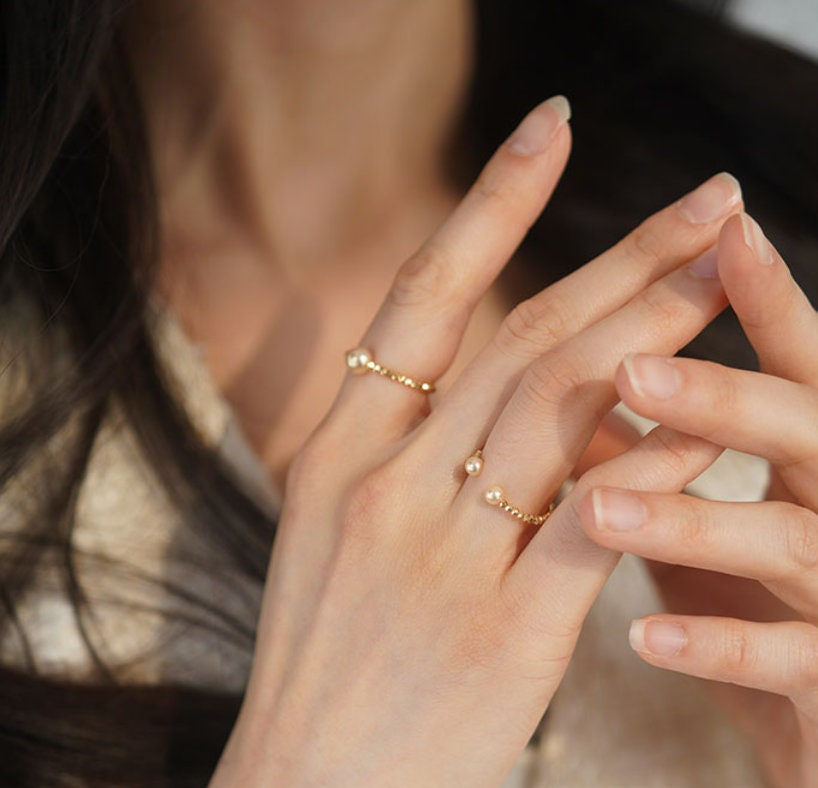 18K Laser Gold Ball Ring, 18k Yellow Gold Stacking Ring, Valentine's Day Gift Idea for Her Etsy