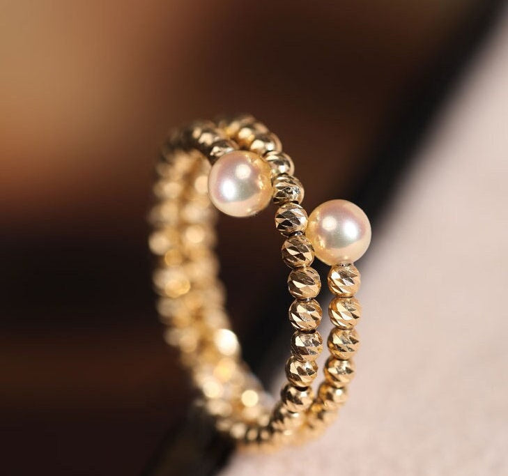 18K Laser Gold Ball Ring, 18k Yellow Gold Stacking Ring, Valentine's Day Gift Idea for Her Etsy