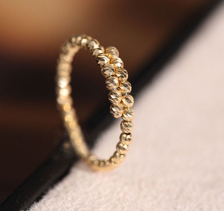 18K Laser Gold Ball Ring, 18k Yellow Gold Stacking Ring, Valentine's Day Gift Idea for Her Etsy