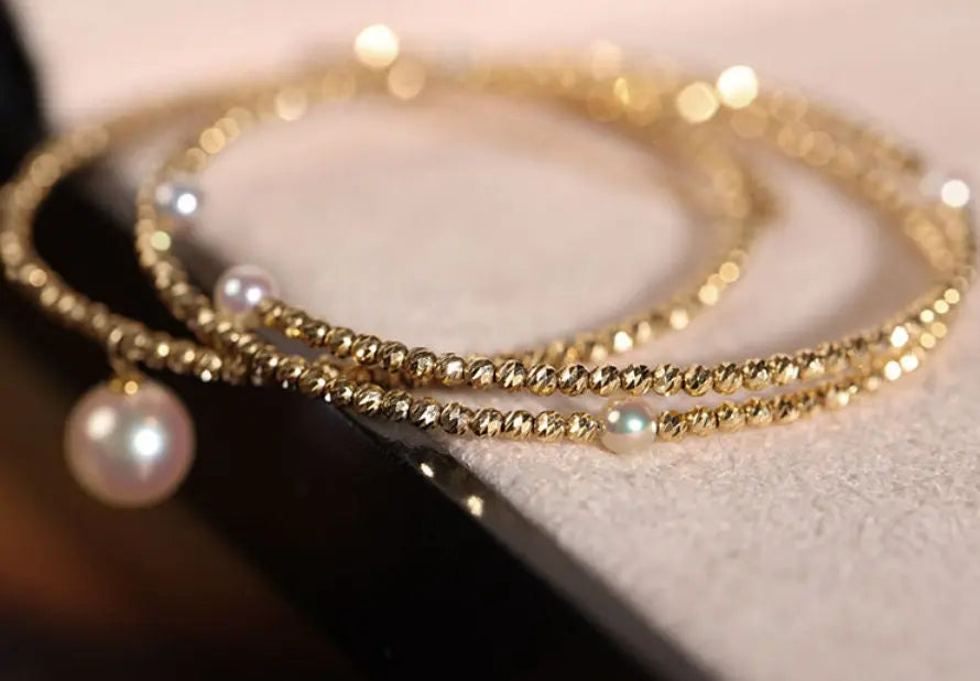 AAA+ Akoya Pearl 18K Gold Ball Stackable Bracelet Etsy