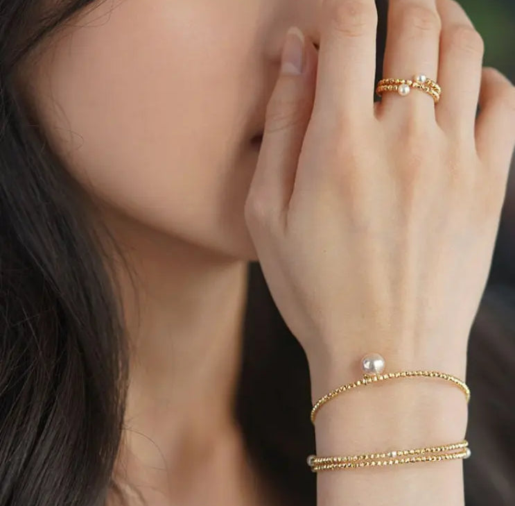 AAA+ Akoya Pearl 18K Gold Ball Stackable Bracelet Etsy