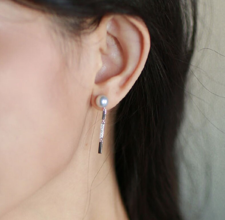 Natural Pearl Diamond 18K White Gold Tube Earrings - Valentines Day Etsy