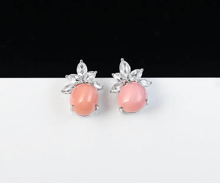 5.83Carat Queen Conch Pearl & White Diamond Earrings 18K White Gold Cluster Earrings, Pearls Strombus Gigas Etsy