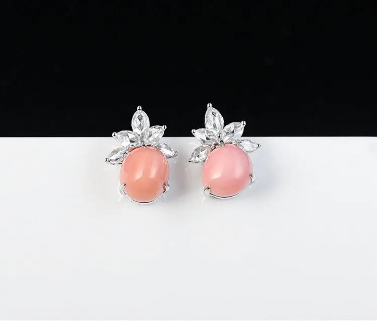 5.83Carat Queen Conch Pearl & White Diamond Earrings 18K White Gold Cluster Earrings, Pearls Strombus Gigas Etsy