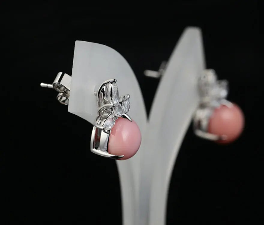 5.83Carat Queen Conch Pearl & White Diamond Earrings 18K White Gold Cluster Earrings, Pearls Strombus Gigas Etsy