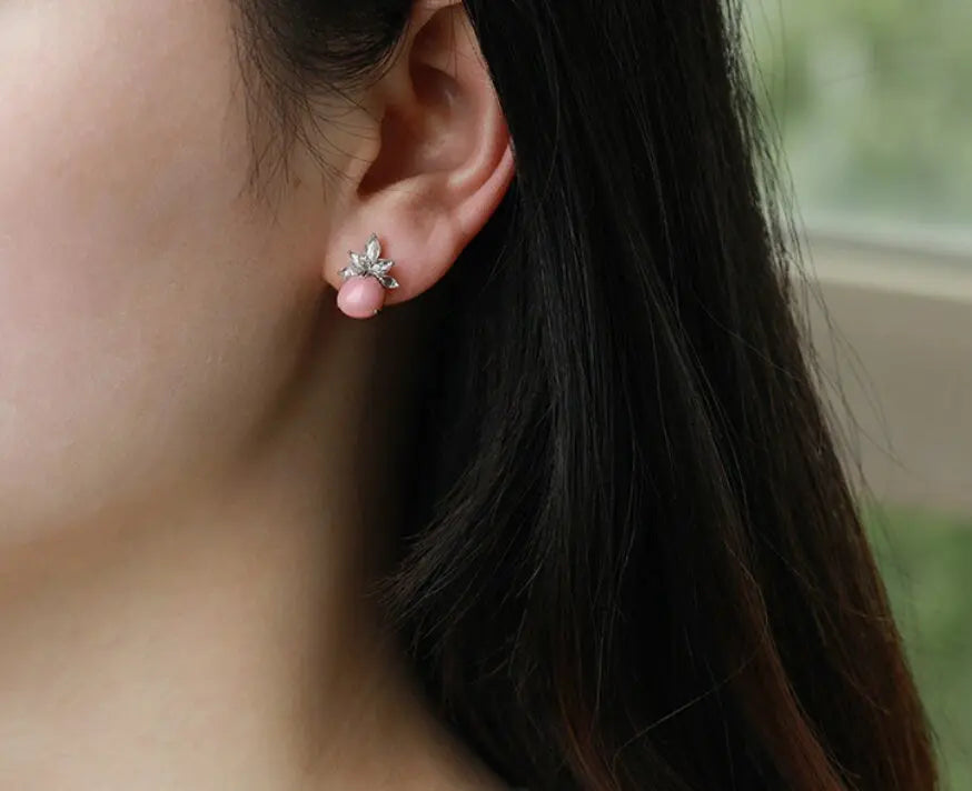 5.83Carat Queen Conch Pearl & White Diamond Earrings 18K White Gold Cluster Earrings, Pearls Strombus Gigas Etsy