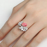 2.16Ct Queen Conch Pearl Ring & White Diamond, 18k Solid White Gold Cluster Ring, Strombus Gigas, Flamed Pink, Engagement Ring, Etsy