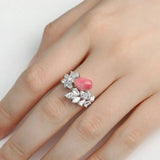 2.16Ct Queen Conch Pearl Ring & White Diamond, 18k Solid White Gold Cluster Ring, Strombus Gigas, Flamed Pink, Engagement Ring, Etsy