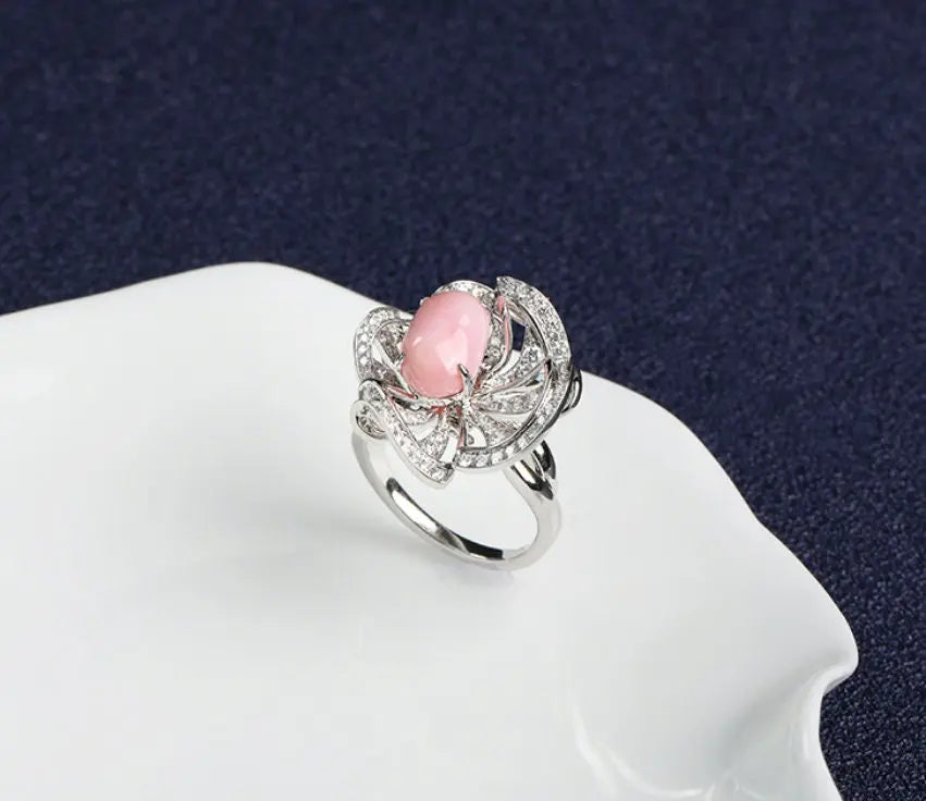 3.37Ct Queen Conch Pearl Necklace, 18k Solid White Gold Two Way Jewelry, Engagement Necklace, Sakura Flower Ring Necklace - LaCorserArtJewelry