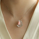 3.37Ct Queen Conch Pearl Necklace, 18k Solid White Gold Two Way Jewelry, Engagement Necklace, Sakura Flower Ring Necklace - LaCorserArtJewelry
