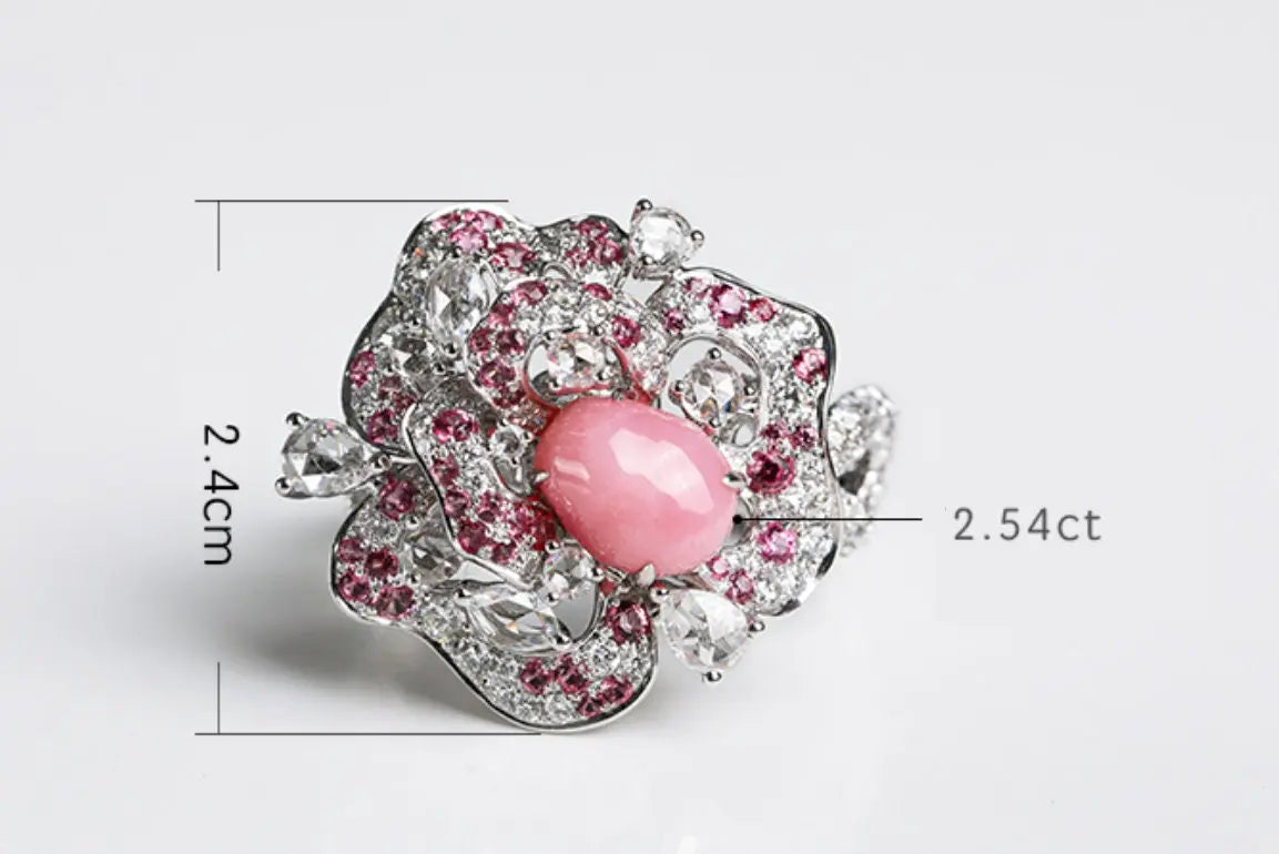 Rose 2.54Ct Queen Conch Pearl Ring Necklace & Spinel White Diamond, 18k Solid White Gold Two Way Jewelry, Engagement Flower Ring, Pink Stone Etsy