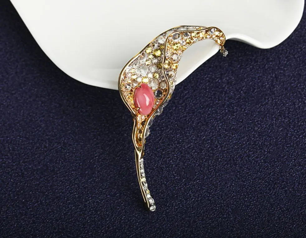 Alocasia 18K Brooch with 2.49Ct Queen Conch Pearl, 18k Solid Yellow Gold Brooch, Natural Queen Conch Pearl, White Sappihre Gold Brooch Etsy