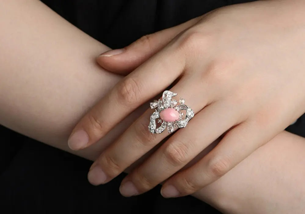 Bowknot 3.32Ct Queen Conch Pearl 18K Gold Ring & White Diamond, 18k Solid White Gold Statement Ring, Two Way Jewelry Etsy