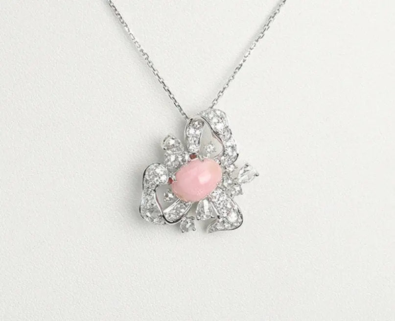 Bowknot 3.32Ct Queen Conch Pearl 18K Gold Necklace Ring & White Diamond, 18k Solid White Gold Two Way Jewelry, Engagement Freeform Necklace Etsy
