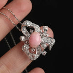 Bowknot 3.32Ct Queen Conch Pearl 18K Gold Necklace Ring & White Diamond, 18k Solid White Gold Two Way Jewelry, Engagement Freeform Necklace Etsy