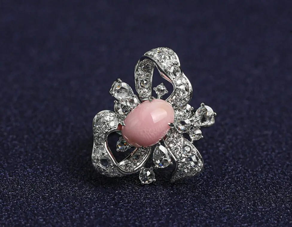 Bowknot 3.32Ct Queen Conch Pearl 18K Gold Ring & White Diamond, 18k Solid White Gold Statement Ring, Two Way Jewelry Etsy