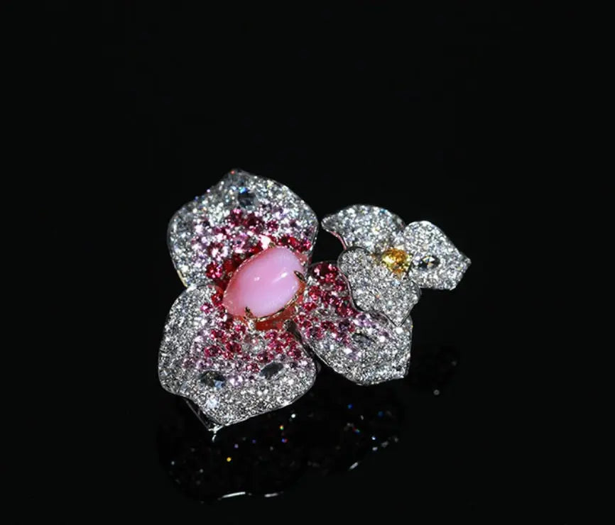 Bougainvillea Necklace with 2.86Ct Queen Conch Pearl 18K Gold & White Diamond, 18k Solid White Gold Flower Necklace, Three Way Jewelry Etsy