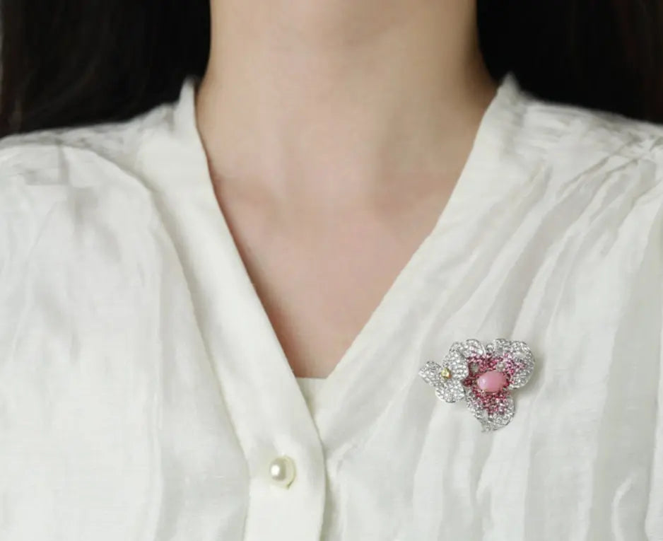 Bougainvillea Necklace with 2.86Ct Queen Conch Pearl 18K Gold & White Diamond, 18k Solid White Gold Flower Necklace, Three Way Jewelry Etsy