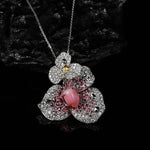 Bougainvillea Necklace with 2.86Ct Queen Conch Pearl 18K Gold & White Diamond, 18k Solid White Gold Flower Necklace, Three Way Jewelry Etsy