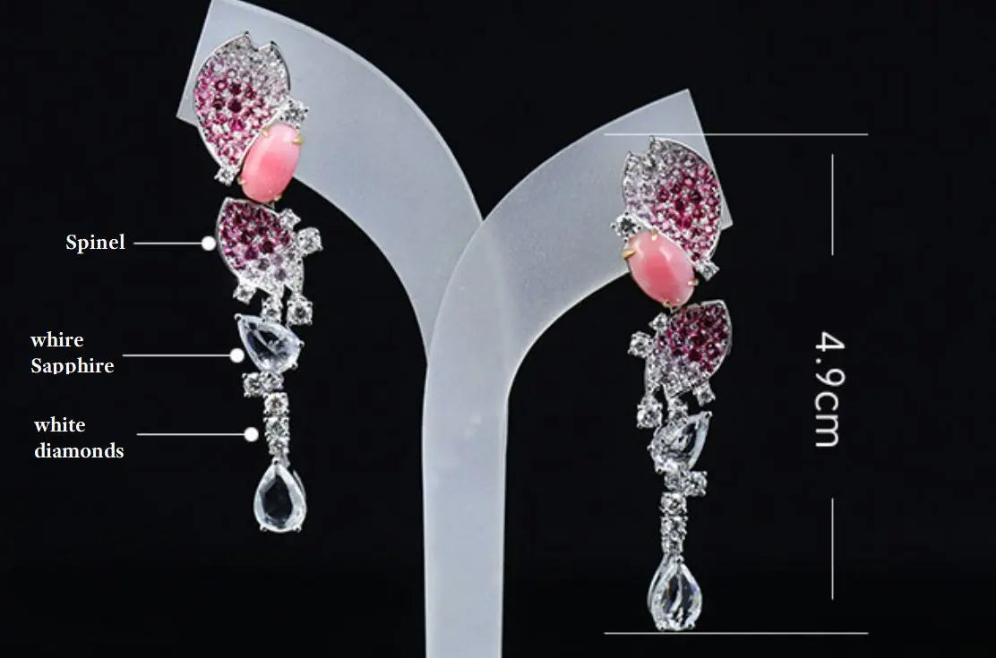 2.33Ct Queen Conch Pearl Earrings & Diamond 18K Flower Earrings 18K Solid White Gold Flower Earrings, Strombus Gigas, Flamed Pink Pearl Etsy