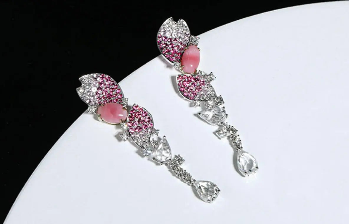 2.33Ct Queen Conch Pearl Earrings & Diamond 18K Flower Earrings 18K Solid White Gold Flower Earrings, Strombus Gigas, Flamed Pink Pearl Etsy