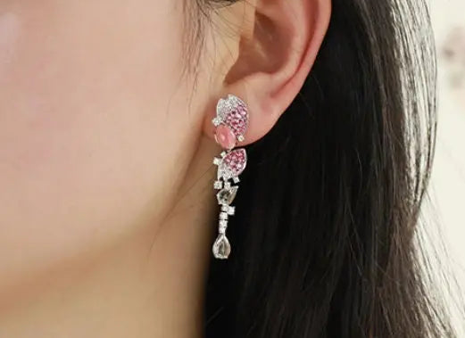 2.33Ct Queen Conch Pearl Earrings & Diamond 18K Flower Earrings 18K Solid White Gold Flower Earrings, Strombus Gigas, Flamed Pink Pearl Etsy