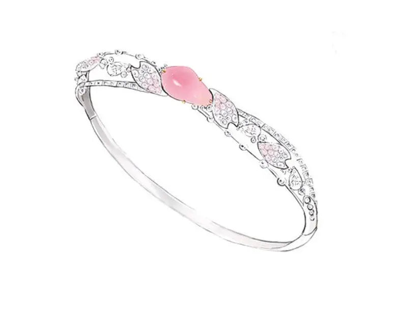 2.2Ct Queen Conch Pearl Bangle & Diamond, Spinel 18K Bangle, 18K Solid White Gold Bangle , Strombus Gigas, Flamed Pink Pearl Etsy