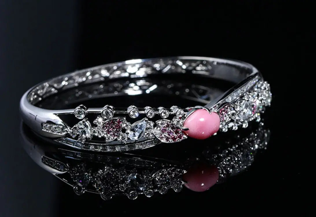 2.2Ct Queen Conch Pearl Bangle & Diamond, Spinel 18K Bangle, 18K Solid White Gold Bangle , Strombus Gigas, Flamed Pink Pearl Etsy